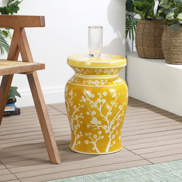 Cherry Blossom 17.75" Ceramic Garden Stool